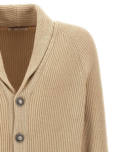 Shop Brunello Cucinelli Logo Buttons Cardigan In Beige