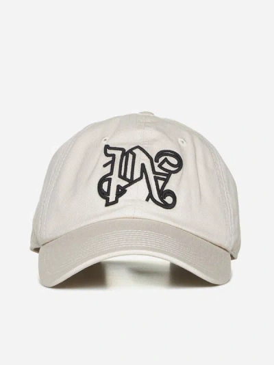Shop Palm Angels Monogram Cotton Baseball Cap In Beige,black