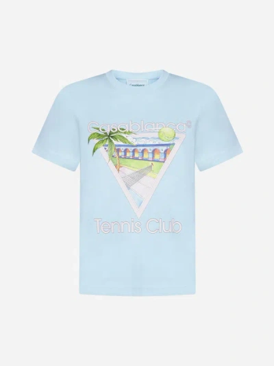 Shop Casablanca Tennis Club Icon Cotton T-shirt In Light Blue