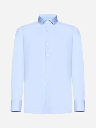 Shop D4.0 Twill Cotton Shirt In Sky Blue