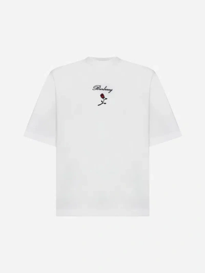 Shop Burberry Logo And Rose Cotton T-shirt In White