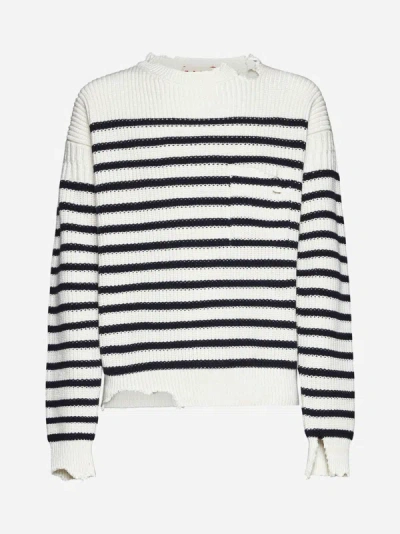 Shop Marni Striped Wool And Cotton Sweater In Black,white