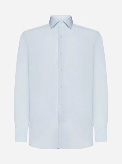 Shop D4.0 Zephir Cotton Shirt In Sky Blue