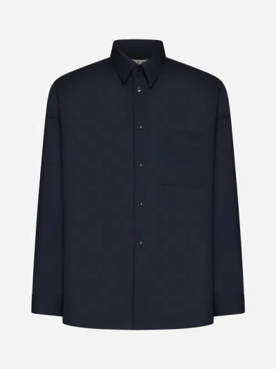 Shop Marni Virgin Wool Shirt In Dark Blue