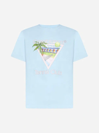 Shop Casablanca Tennis Club Icon Cotton T-shirt In Light Blue