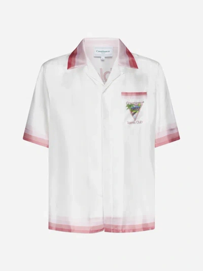 Shop Casablanca Tennis Club Icon Silk Shirt In White,multicolor