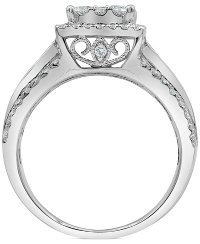 Macy's Diamond Halo Cluster Engagement Ring (1-1/2 Ct. T.w.) In 14k White Gold In White Gold