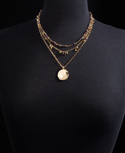 Style & Co Mixed-metal Layered Beaded Pendant Necklace, 17" + 3" Extender, Created For Macy's In Silver