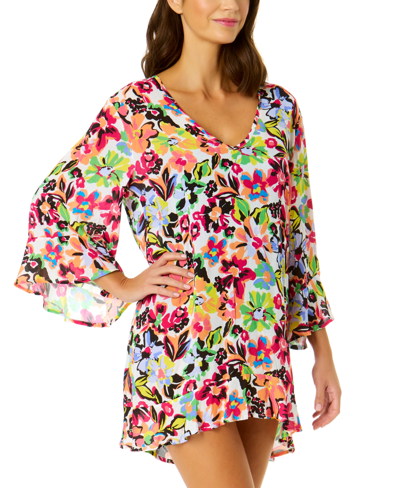 Shop Anne Cole Women's Floral Flounce Cover-up Tunic In Sun Blossom Multi