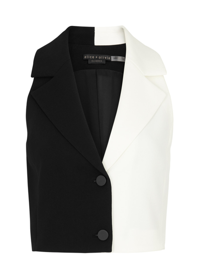Shop Alice And Olivia Meri Colourblocked Stretch-crepe Waistcoat In Black