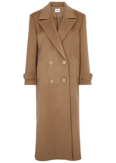 Shop Aexae Oversized Double-breasted Wool Coat In Tan