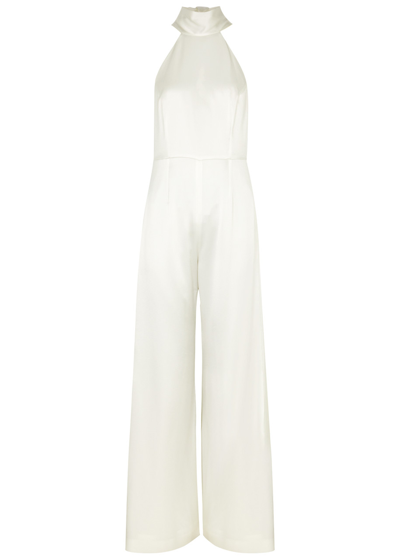Shop Galvan Sienna Wide-leg Satin Jumpsuit In White
