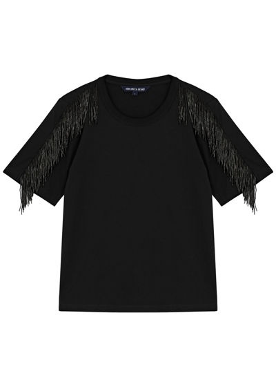 Shop Veronica Beard Scala Fringe-trimmed Cotton T-shirt In Black