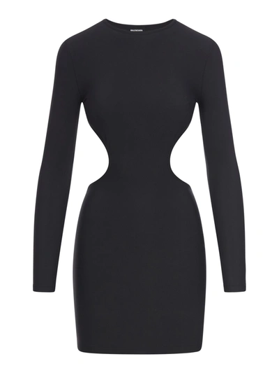 Shop Balenciaga Cut-out Long-sleeved Minidress In Black