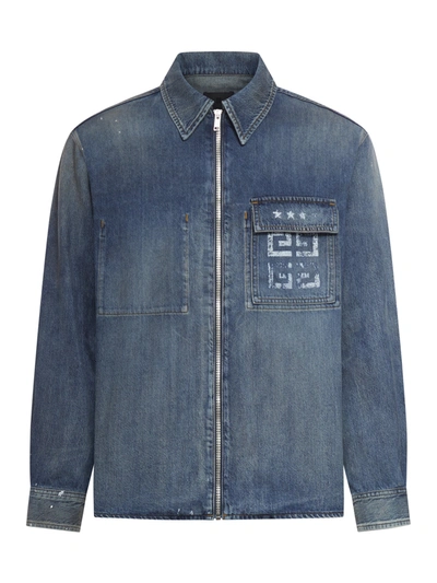 Shop Givenchy Denim Shirt With Logo In Blue