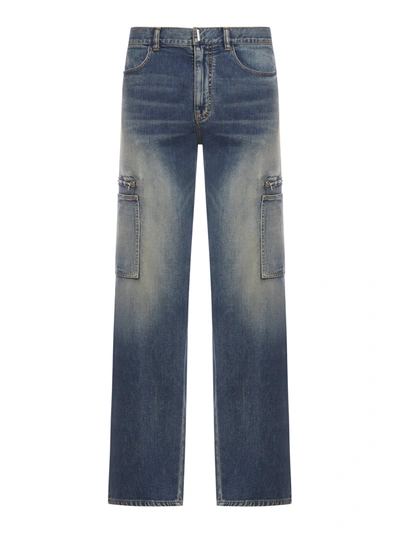 Shop Givenchy Distressed Zip Pocket Jeans In Blue