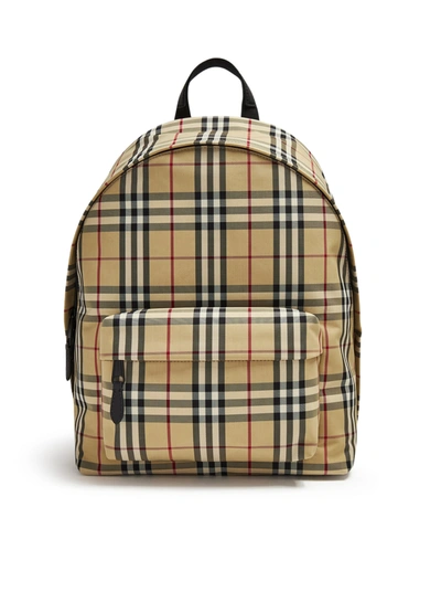 Shop Burberry Jett Backpack With Vintage Check Motif In Nude & Neutrals