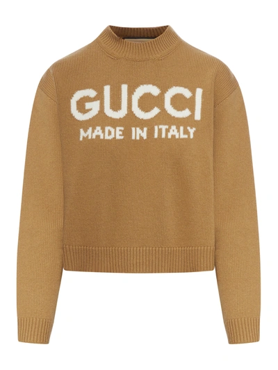 Shop Gucci Wool Sweater With  Intarsia In Brown