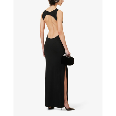 Shop Miaou Selena Sleeveless Stretch-recycled Polyester Mesh Maxi Dress In Black