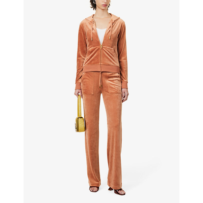 Shop Juicy Couture Del Ray Patch-pocket Velour Jogging Bottoms In Dark/burnt Orange