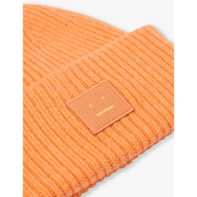 Shop Acne Studios Mens Mandarin Orange Melange Pansy Brand-patch Wool Beanie Hat