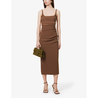 Shop Bec & Bridge Women's Chocolate Karina Ruched Stretch-woven Midi Dress In Brown