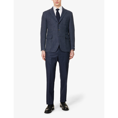 Shop Polo Ralph Lauren Mens Navy Woven-texture Regular-fit Linen And Wool-blend Blazer