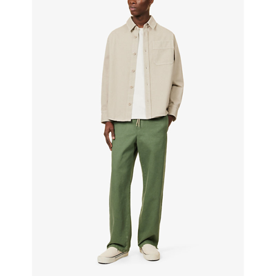 Shop Apc Men's Khaki Drawstring-waist Straight-leg Cotton Trousers
