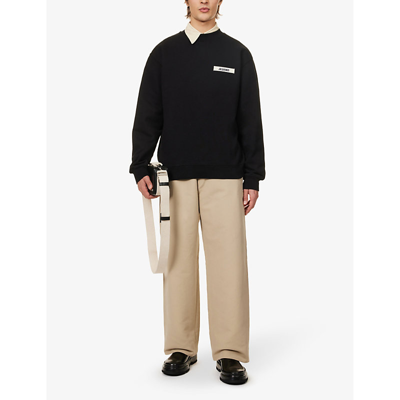 Shop Jacquemus Mens Black Le Sweatshirt Gros Grain Brand-tab Cotton-jersey Sweatshirt