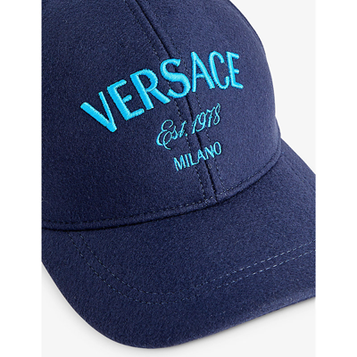 Shop Versace Mens Navy Blue Desden Blue Brand-embroidered Six-panel Wool-blend Baseball Cap