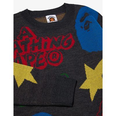 Shop A Bathing Ape Boys Charcoal Kids Brand-print Relaxed-fit Wool-blend Jumper 5-9 Years