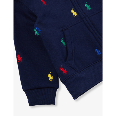 Shop Polo Ralph Lauren Baby Boy Brand-embroidered Relaxed-fit Cotton-blend Hoody In Navy