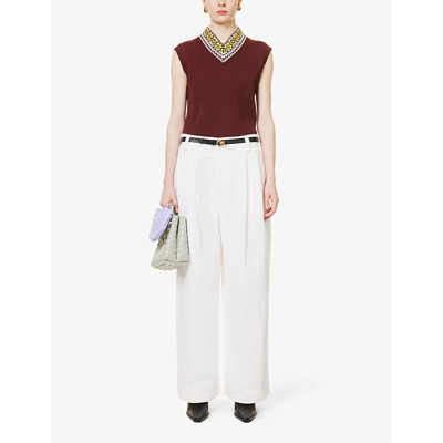 Shop Bottega Veneta Womens White Pleated Wide-leg Mid-rise Denim Trousers