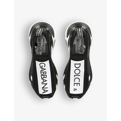 Shop Dolce & Gabbana Men's Blk/white Sorrento Logo-tape Mesh Low-top Trainers In Black