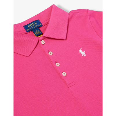Shop Polo Ralph Lauren Girls Pink Kids Girls' Polo-collar Brand-embroidered Stretch-cotton-piqué Dress