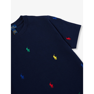 Shop Polo Ralph Lauren Boys Navy Kids Boys' Brand-embroidered Crewneck Cotton-pique T-shirt