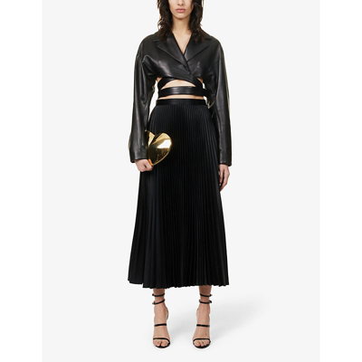 Shop Alaïa Alaia Women's Noir Alaia Mid-rise Pleated-hem Midi Skirt In Black