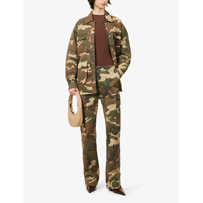 Shop Good American Camouflage-print Stretch-denim-blend Jacket In Fatigue Green Amo