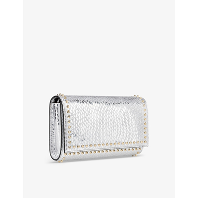 Shop Christian Louboutin Paloma Snake-embossed Leather Clutch Bag In Silver