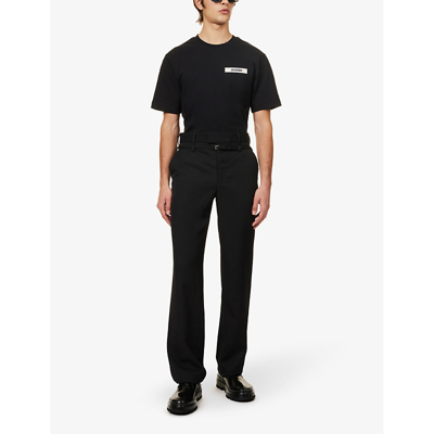 Shop Jacquemus Men's Black Le T-shirt Gros Grain Brand-tab Cotton-jersey T-shirt