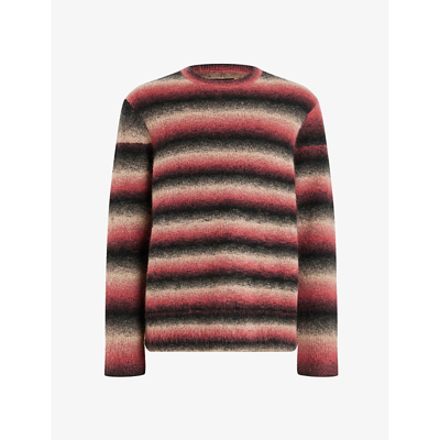Shop Allsaints Men's Pink Marl Aurora Relaxed-fit Striped Wool And Mohair-blend Jumper