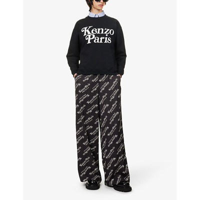 Shop Kenzo Women's Black X Verdy Brand-print Cotton-jersey Sweatshirt