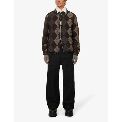 Shop Undercover Men's Brown Base Argyle Diamond-pattern Boxy-fit Wool-blend Jacket