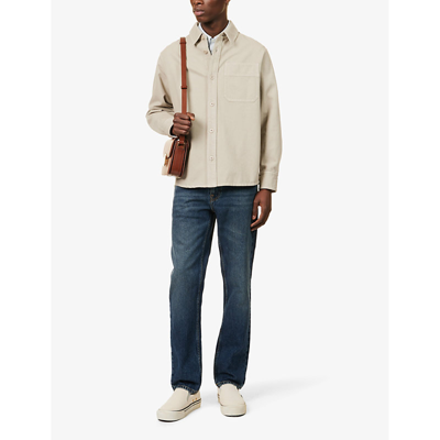 Shop Apc Mens Taupe Long-sleeved Chest-pocket Cotton Shirt