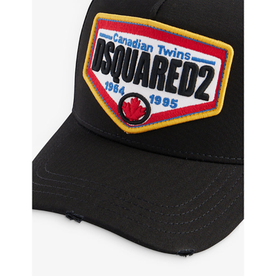 Dsquared2 Black Baseball Cap With Maxi Print On The Front And Rear Adjustable Buckle Cosure In Black