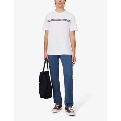 Shop Tommy Hilfiger Men's White Monotype Textured Logo-print Cotton-jersey T-shirt