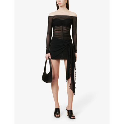 Shop Bec & Bridge Marina Semi-sheer Stretch-woven Mini Dress In Black