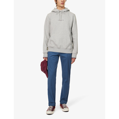 Tommy Hilfiger Mens Light Grey Heather Brand-embroidered Striped-cuff Cotton And Recycled Polyester- In Light Grey Heather