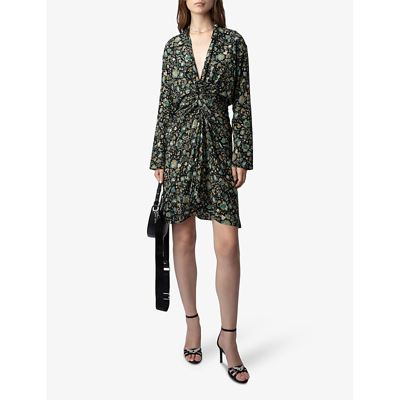 Shop Zadig & Voltaire Zadig&voltaire Womens Noir Rozo Floral-print Silk Mini Dress