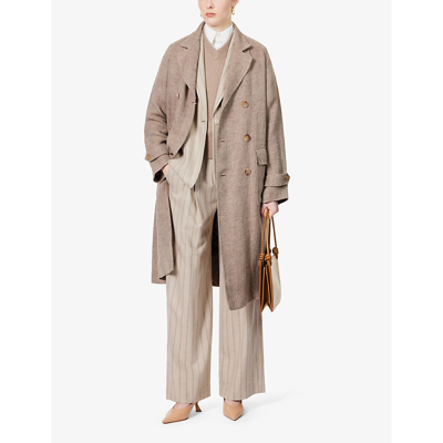 Shop Ralph Lauren Lucian Double-breasted Linen Coat In Cream/mocha